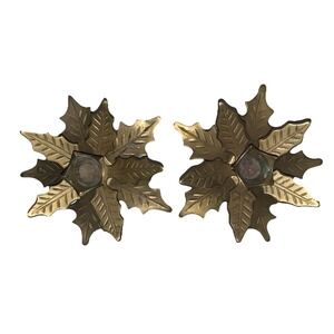 Vintage‎ Candlestick Holders Solid Brass Holly Leaf Holiday Christmas Set of 2